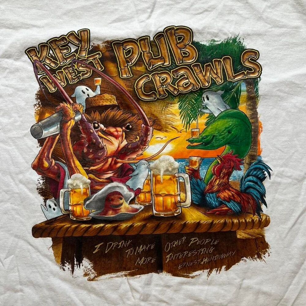 Key West Pub Crawls white graphic t-shirt